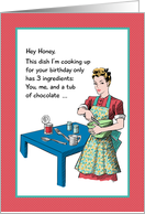 White Retro Housewife Cooking Up Sexy Birthday card