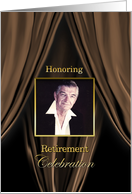 RETIREMENT Party Invitation - Brown Silk Curtains - Photo Insert card