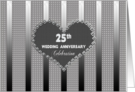 25th Silver Wedding Anniversary, Stripes and Silver Heart card