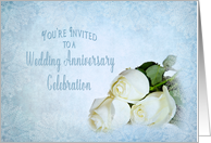 Anniversary Invitation - White Roses - Blue Texture/lace card
