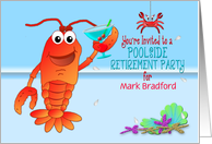 Poolside RetirementParty Invitation - Celebrating Lobster with Drink card