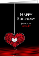 Birthstone, Birthday, January, Garnet, Heart card