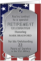 Military Retirement Invitation - Dog Tags, USA Flag, Personlize front card