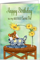 Birthday, Secret Pal, Mouse Cuddled with Blanket in Tea Cup card