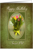Birthday, Secret Pal, Vase of Tulips card