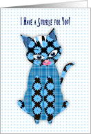 I have a Surprise for you, Blue Print Kitty Cat, Assorted Patterns Announcement card
