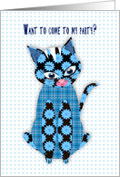 Party Invitation, Blue Print Kitty Cat, Assorted Patterns card