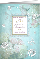 Birthday 40th, Party Invitation, Elegance/Flowers/Butterflies, Name card