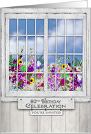 80th Birthday Party Invitation, Old Window, Flowers in Window Box card