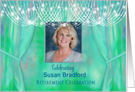 Retirement Invitation, Female, Photo/Name Insert, Chandelier, Drape card