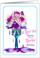 Birthday Secret Pal Paintbrush of Purple Fuchsia Flowers card