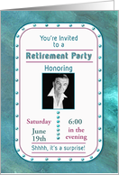 Retirement Surprise Party Invitation Photo Name and Date Inserts Teal card