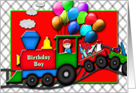 Birthday Boy, Train, Balloons, Festive card