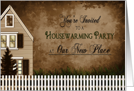 Housewarming Party Invitation, Cozy Home with Picket Fence,Warm Tones card