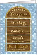 Bar Mitzvah Invitation, Our Son, Wooden Door card