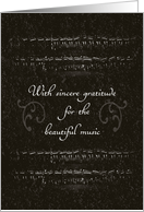 Thank You For Music at Funeral Service, White Notes on Black card
