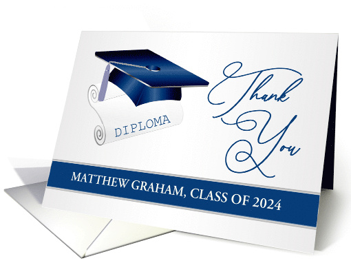 Graduation gift Thank you card - Silver blue Mortar cap... (1032899)