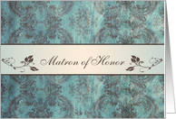 Wedding Menu Place card for Matron of Honor - Damask blue brown card