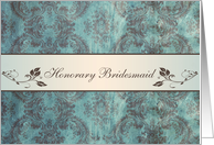 Wedding Menu Place card for Honorary Bridesmaid - Damask blue brown card