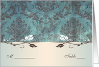 Place card - Damask dark bluish-green brown and decorative leaves card