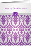 Wedding Breakfast Menu - Damask purple with amethyst picture card