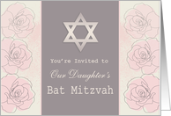 Bat Mitzvah - pink roses, Star of David card