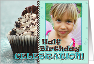 Half Birthday Party Invite- Half Cupcake- Photo Customize card