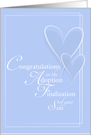 Congratulations on Adoption Finalization Boy Blue with Two Hearts card