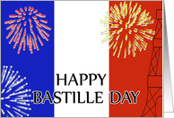 Happy Bastille Day with Fireworks and Eiffel Tower card