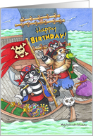 Happy Birthday Pirate Ship Cats Bud and Tony card