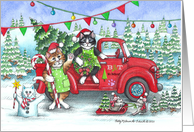 Red Truck Cats Bud and Tony Christmas card