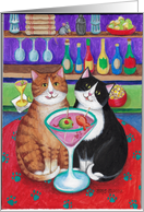 Bud and Tony Cats with Cocktail/Margarita Anniversary card