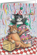 Cat Popping Out Of Cake Birthday (Bud & Tony) card