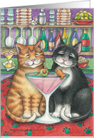 Cats Sharing Martini Anniversary (Bud & Tony) card