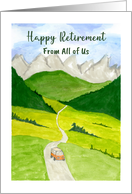 Happy Retirement From All of Us Landscape Art Watercolor Road Trip card
