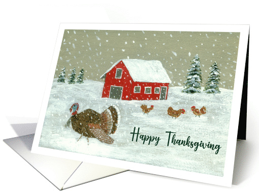 Happy Thanksgiving General Snowy Barnyard Turkey Art Painting card
