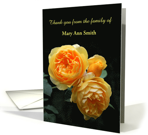 Thank You Sympathy Yellow Roses, Custom Text card (1383218)