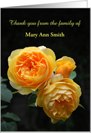 Thank You Sympathy Yellow Roses, Custom Text card