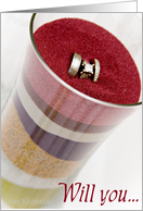 Will you...Unity Sand Ceremony Sponsor (Colored sand in jar, vert w/ring) card