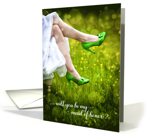 Will You Be My Maid of Honor Green Wedding Shoes card (1011437)