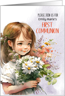 First Communion Invitation Young Girl with Daisy Bouquet card