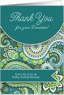 Thank You For the Donation Teal Green Paisley Custom card