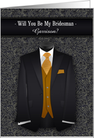 Will You Be My Bridesman Black Tux with Gold Tie Custom card