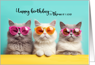 Triplet Birthday Three Cut Cats in Sunglasses card