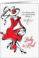 Ladies in Red Friendship with an Elegant Line Art Woman card