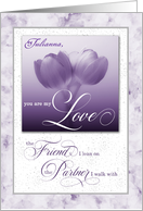 Custom Life Partner Birthday Purple Tulips card