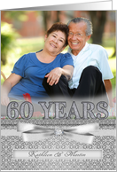 60th Diamond Wedding Anniversary Silver Damask Custom Photo card