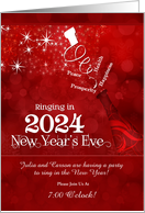 2024 New Year’s Eve Party Champagne in Red and White Custom card