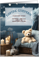 Baby Naming Ceremony for a Boy Blue Nursery and Teddy Bear card
