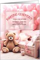 Baby Naming Ceremony for a Girl Pink Balloons and Bear card
